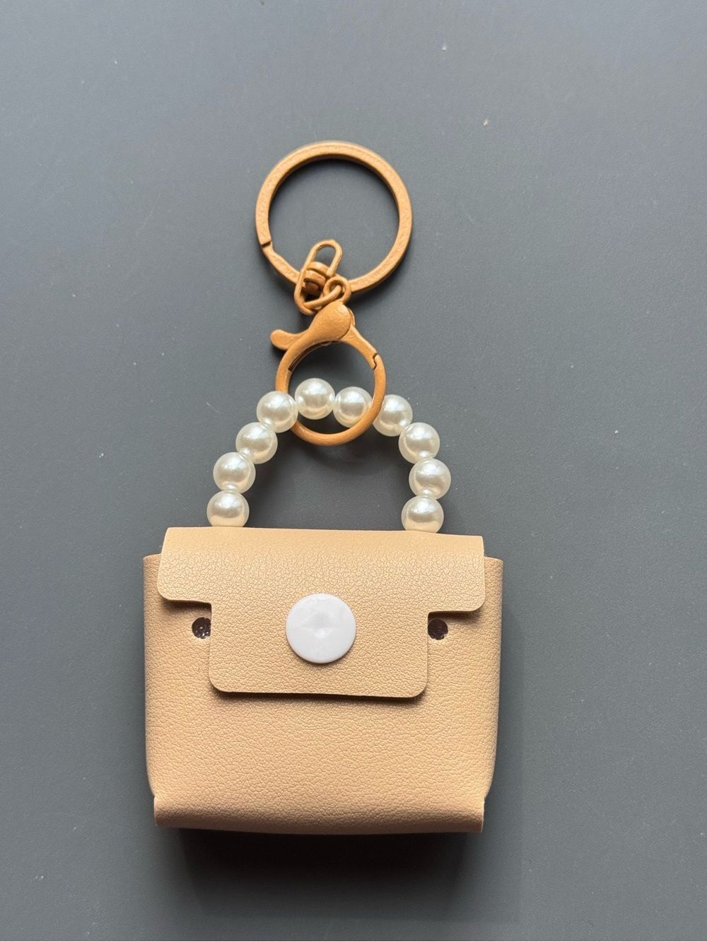 Cream Faux Leather Mini Purse Keychain Bag Charm NIP